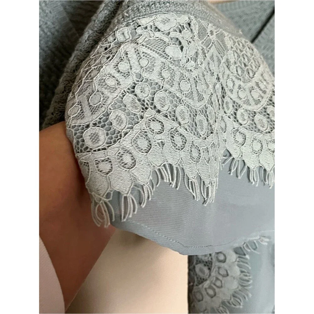 Lucky Brand Cotton-Blend Pullover Seafoam Sweater with Lace Bottom Size Medium
